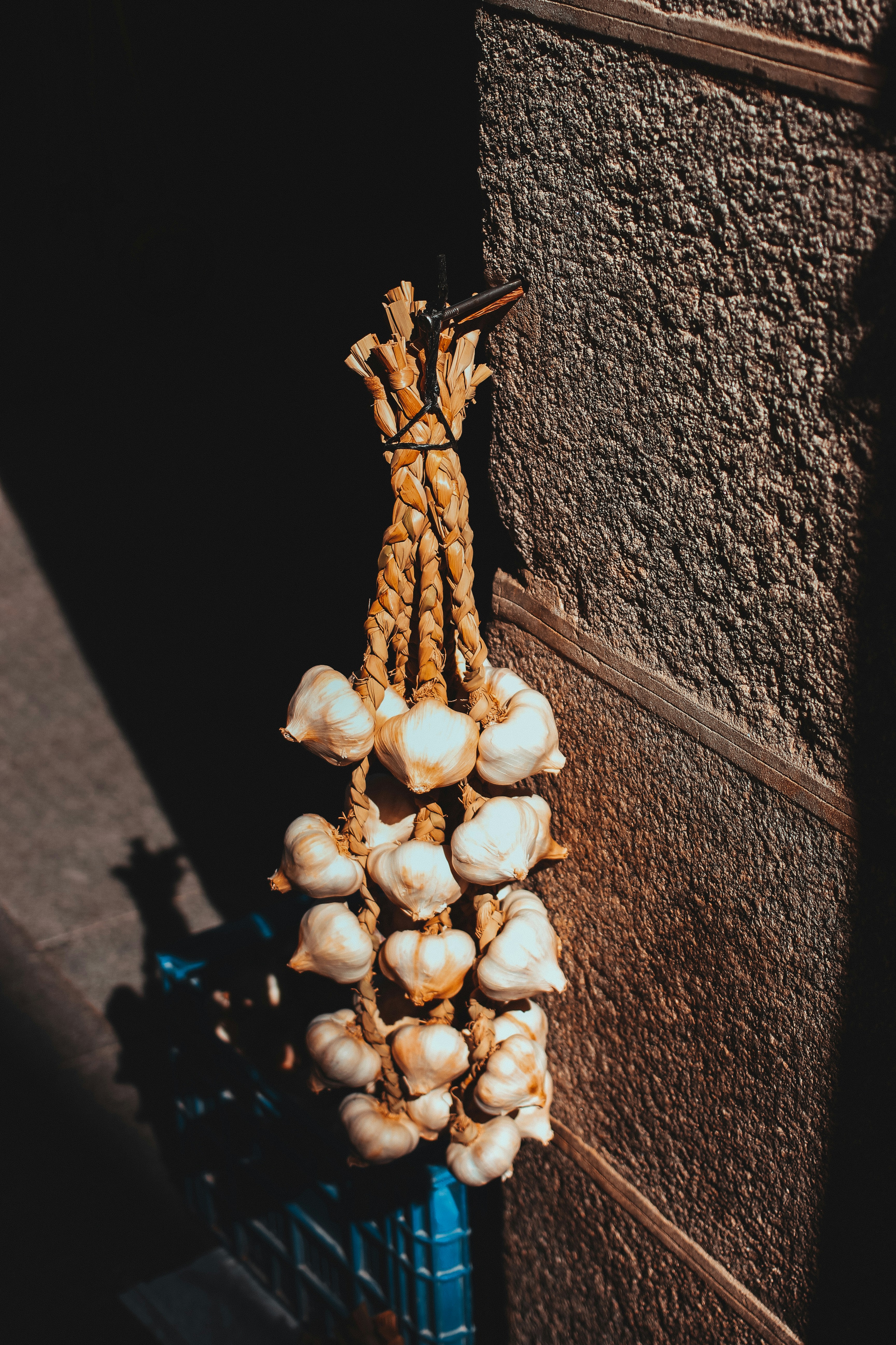 A bunch of tied garlic