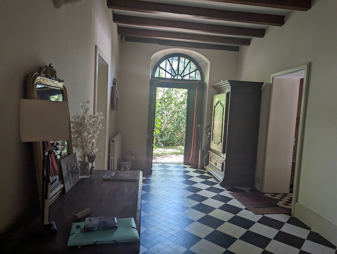 Hallway with checkerboard floor